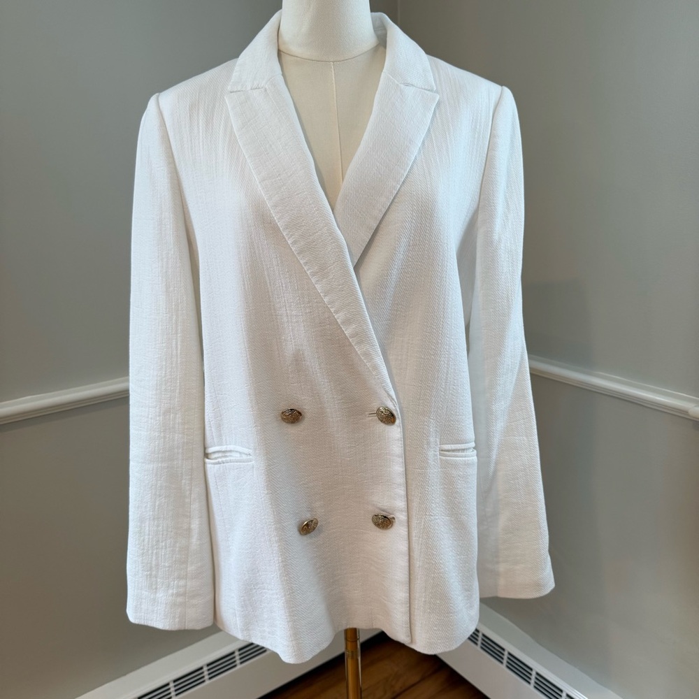 Banana Republic Double-Breasted White Blazer